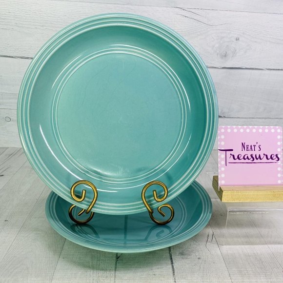Mainstays AQUA RAINFOREST Teal Embossed Ring Solid Stoneware Dinner Plates Set 2